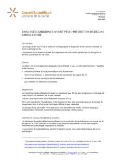 Analyses sanguines ayant peu d'intérêt en médecine ambulatoire