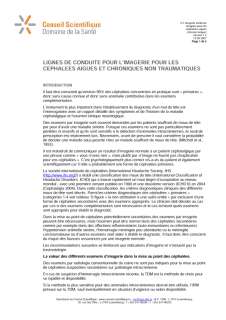 Lignes de conduite pour l'imagerie pour les céphalées aiguës et chroniques non traumatiques - Version longue (2018)