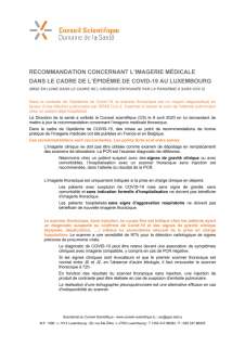 Recommandation concernant l'imagerie médicale dans le cadre de l'épidémie de COVID-19 au Luxembourg (2020)